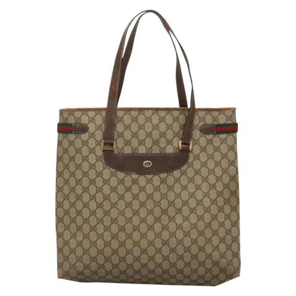 GUCCI GG Supreme Web Sherry Line Tote Bag PVC Beige Gold 39 02 091 Auth - Picture 8 of 15